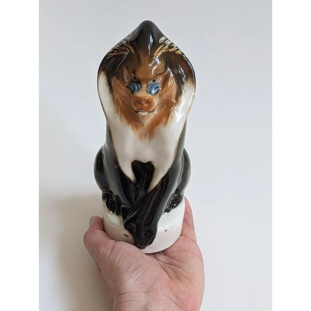 Vintage Lomonosov Porcelain Mandrill Baboon Figurine Monkey Primate USSR Russian